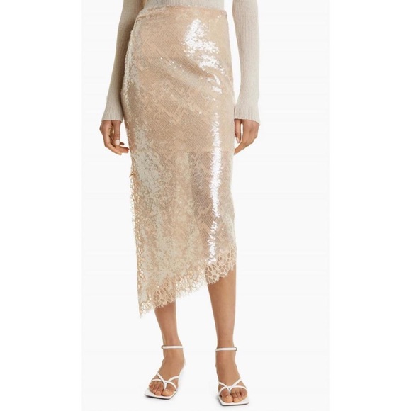 Simkhai Amrita Sequin Lace Midi Slit Slip Long Skirt Ginger Root Tan Nude - Picture 3 of 12